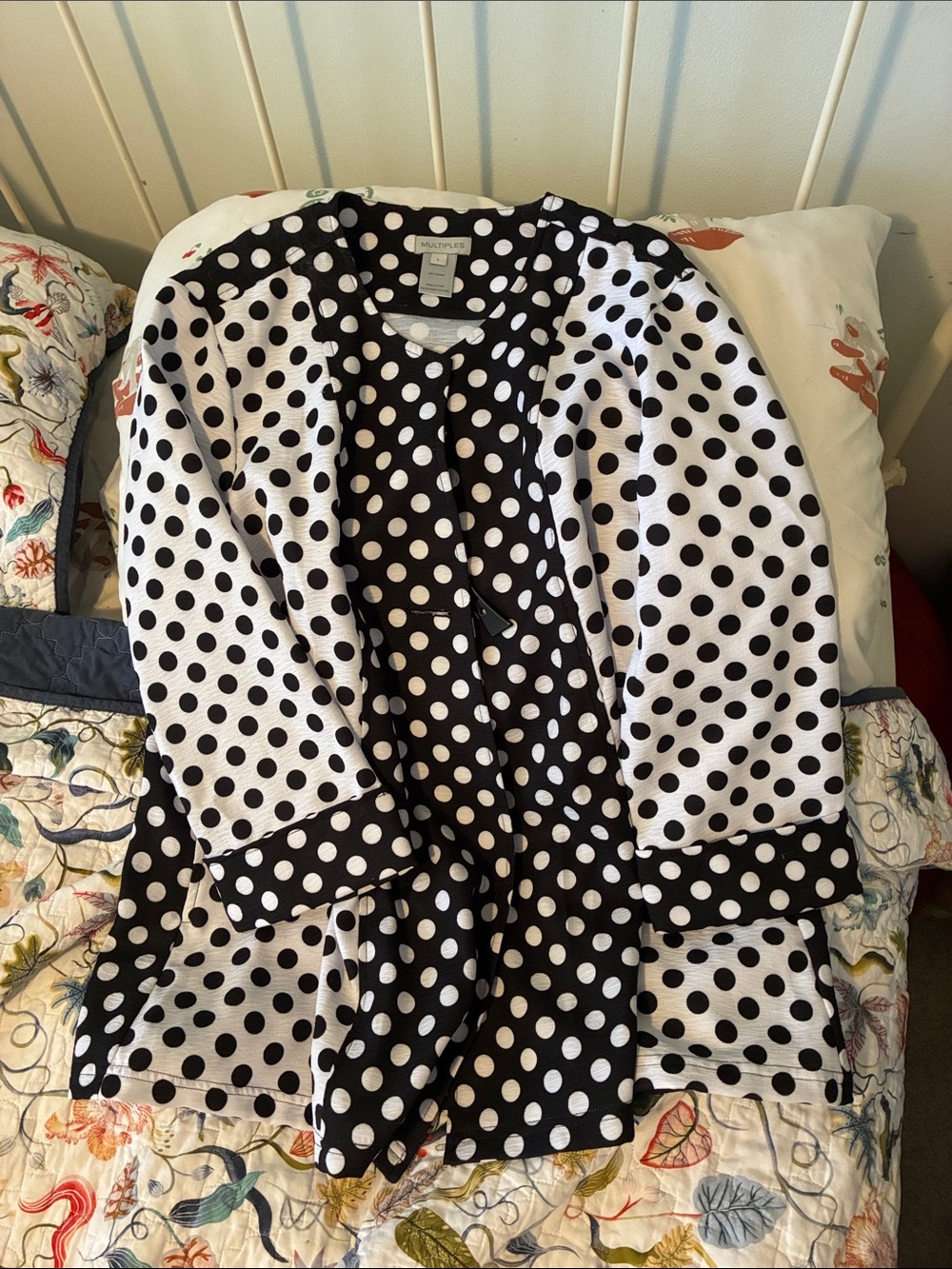 Multiples Black and White Polka Dot Open Jacket